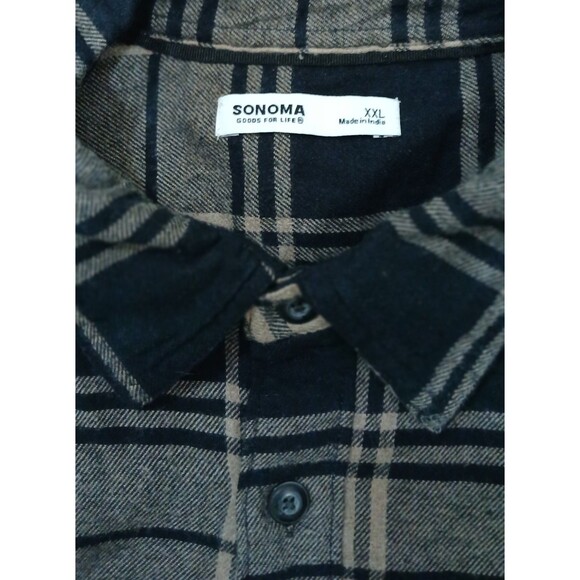 Sonoma Men's XXL Flannel Shirt NWT Plaid Black Tan L/S Button Up SuperSoft - Picture 8 of 9